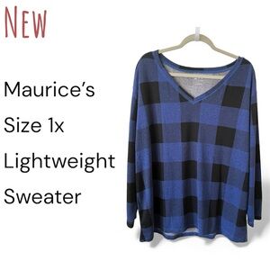 Maurices V-Neck Blue and Black Plaid Sweater
